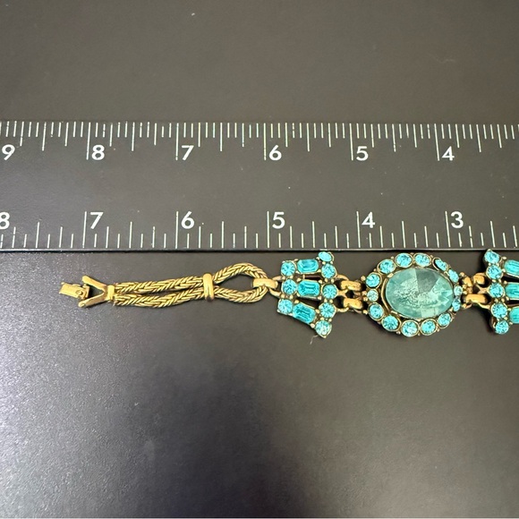 Vintage Unsigned Art Deco Blue Rhinestone Aquamarine Center Rope Chain Bracelet - Picture 10 of 15